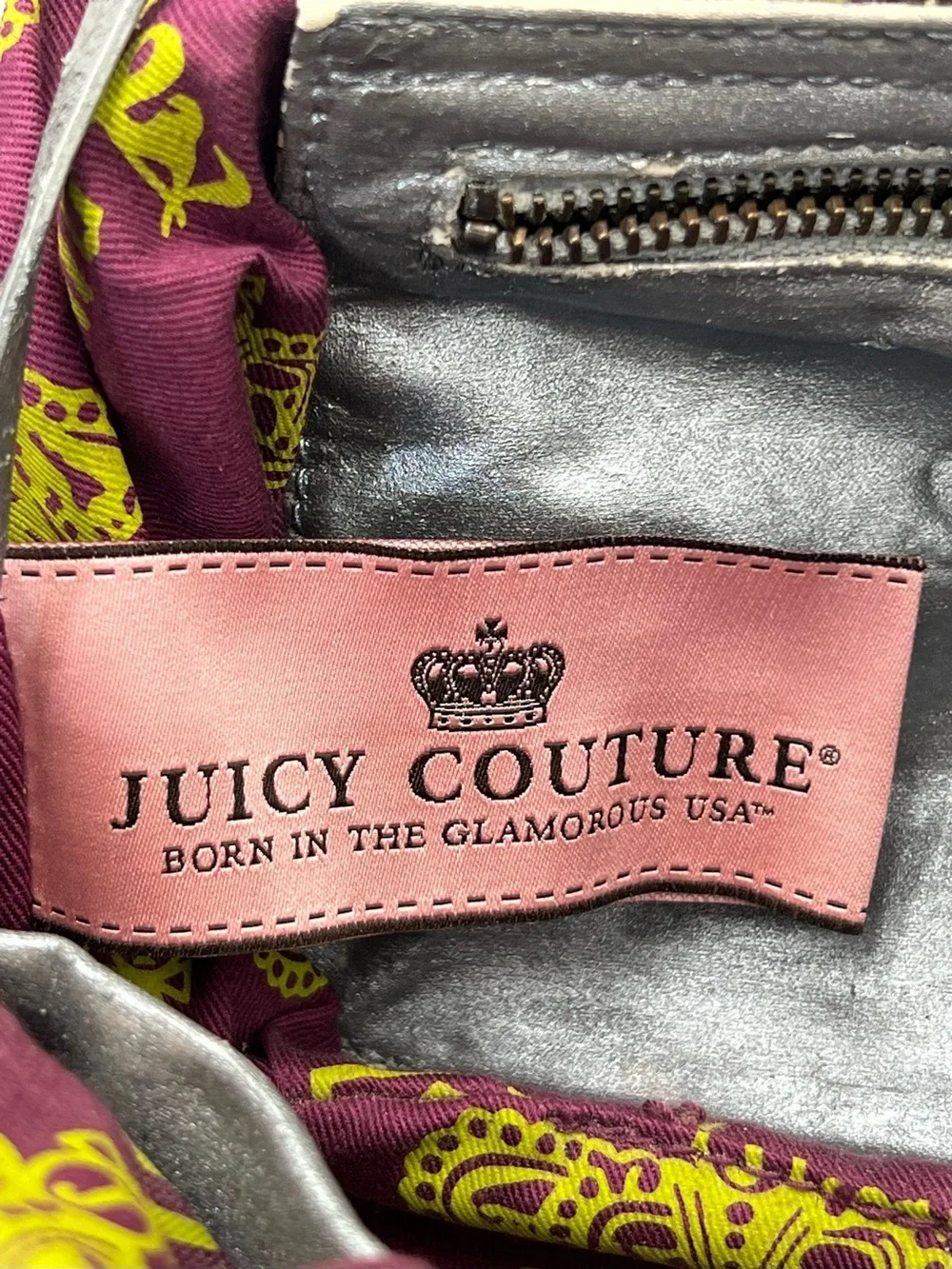 Vintage Y2K Juicy Couture Black Velour Hobo Bag Neon Yellow Scottie Crown Logo